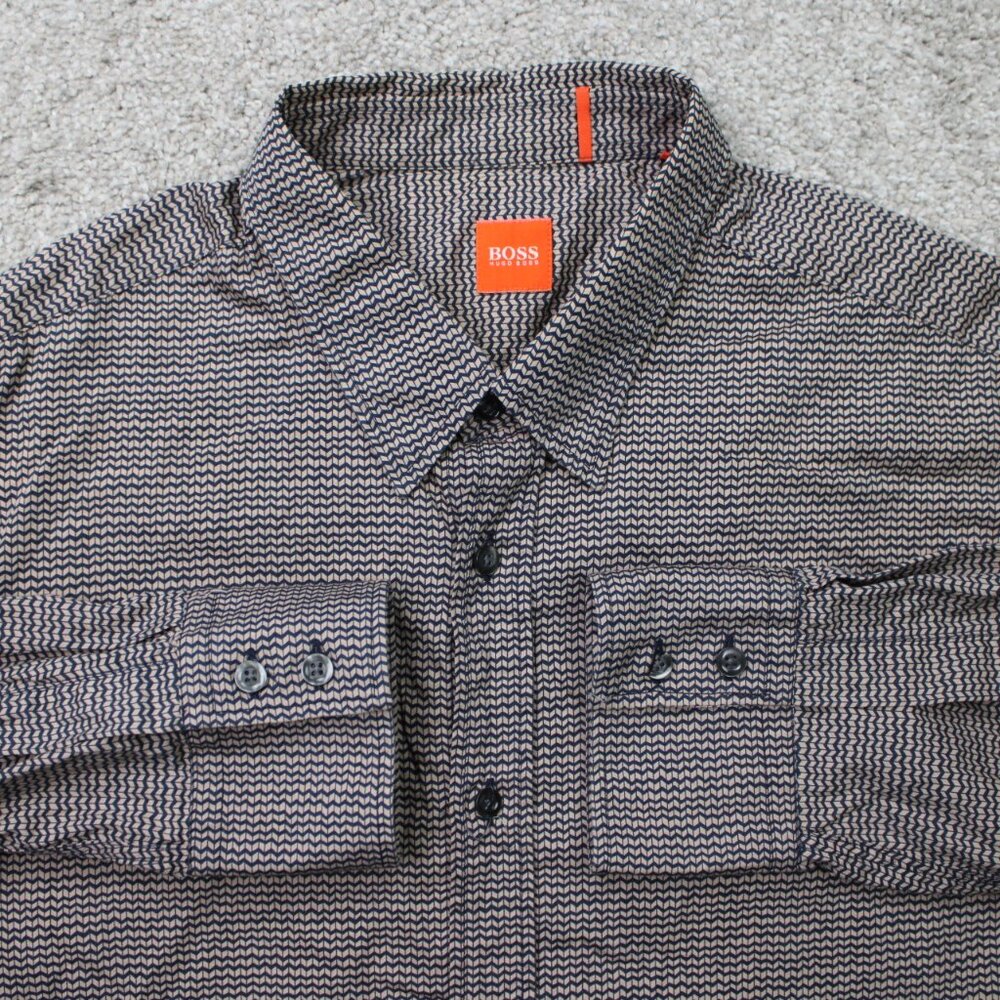 BOSS Hugo Boss Doolittle Shirt Mens 2XL XXL‎ Gray 100% Cotton L/S Button Up